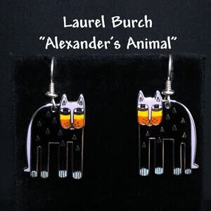 Laurel Burch "Alexander's Animal" Cat Earrings, Gold Plated, 1980s Vintage
